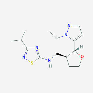 molecular formula C15H23N5OS B6888210 N-[[(2R,3S)-2-(2-ethylpyrazol-3-yl)oxolan-3-yl]methyl]-3-propan-2-yl-1,2,4-thiadiazol-5-amine 