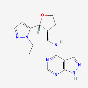 molecular formula C15H19N7O B6888232 N-[[(2R,3S)-2-(2-ethylpyrazol-3-yl)oxolan-3-yl]methyl]-1H-pyrazolo[3,4-d]pyrimidin-4-amine 