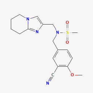 molecular formula C18H22N4O3S B6888316 N-[(3-cyano-4-methoxyphenyl)methyl]-N-(5,6,7,8-tetrahydroimidazo[1,2-a]pyridin-2-ylmethyl)methanesulfonamide 
