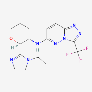 molecular formula C16H18F3N7O B6888336 N-[(2S,3S)-2-(1-ethylimidazol-2-yl)oxan-3-yl]-3-(trifluoromethyl)-[1,2,4]triazolo[4,3-b]pyridazin-6-amine 