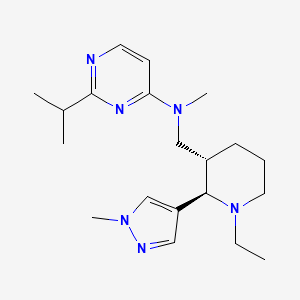 molecular formula C20H32N6 B6888642 N-[[(2R,3S)-1-ethyl-2-(1-methylpyrazol-4-yl)piperidin-3-yl]methyl]-N-methyl-2-propan-2-ylpyrimidin-4-amine 