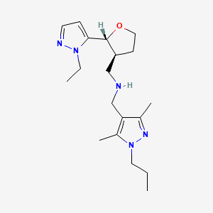 molecular formula C19H31N5O B6888676 N-[(3,5-dimethyl-1-propylpyrazol-4-yl)methyl]-1-[(2R,3S)-2-(2-ethylpyrazol-3-yl)oxolan-3-yl]methanamine 