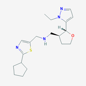 molecular formula C19H28N4OS B6888677 N-[(2-cyclopentyl-1,3-thiazol-5-yl)methyl]-1-[(2R,3S)-2-(2-ethylpyrazol-3-yl)oxolan-3-yl]methanamine 