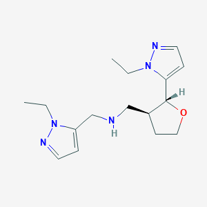molecular formula C16H25N5O B6888682 N-[(2-ethylpyrazol-3-yl)methyl]-1-[(2R,3S)-2-(2-ethylpyrazol-3-yl)oxolan-3-yl]methanamine 