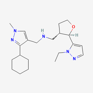 molecular formula C21H33N5O B6888690 N-[(3-cyclohexyl-1-methylpyrazol-4-yl)methyl]-1-[(2R,3S)-2-(2-ethylpyrazol-3-yl)oxolan-3-yl]methanamine 