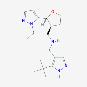molecular formula C18H29N5O B6888693 N-[(5-tert-butyl-1H-pyrazol-4-yl)methyl]-1-[(2R,3S)-2-(2-ethylpyrazol-3-yl)oxolan-3-yl]methanamine 
