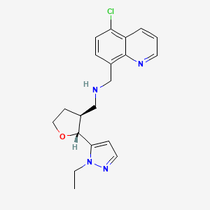 molecular formula C20H23ClN4O B6888703 N-[(5-chloroquinolin-8-yl)methyl]-1-[(2R,3S)-2-(2-ethylpyrazol-3-yl)oxolan-3-yl]methanamine 