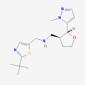 molecular formula C17H26N4OS B6888721 N-[(2-tert-butyl-1,3-thiazol-5-yl)methyl]-1-[(2R,3S)-2-(2-methylpyrazol-3-yl)oxolan-3-yl]methanamine 