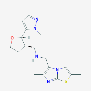 molecular formula C17H23N5OS B6888734 N-[(2,6-dimethylimidazo[2,1-b][1,3]thiazol-5-yl)methyl]-1-[(2R,3S)-2-(2-methylpyrazol-3-yl)oxolan-3-yl]methanamine 