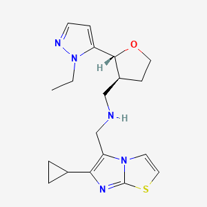 molecular formula C19H25N5OS B6888753 N-[(6-cyclopropylimidazo[2,1-b][1,3]thiazol-5-yl)methyl]-1-[(2R,3S)-2-(2-ethylpyrazol-3-yl)oxolan-3-yl]methanamine 