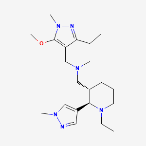 molecular formula C21H36N6O B6889470 N-[(3-ethyl-5-methoxy-1-methylpyrazol-4-yl)methyl]-1-[(2R,3S)-1-ethyl-2-(1-methylpyrazol-4-yl)piperidin-3-yl]-N-methylmethanamine 