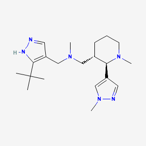 molecular formula C20H34N6 B6889512 N-[(5-tert-butyl-1H-pyrazol-4-yl)methyl]-N-methyl-1-[(2R,3S)-1-methyl-2-(1-methylpyrazol-4-yl)piperidin-3-yl]methanamine 