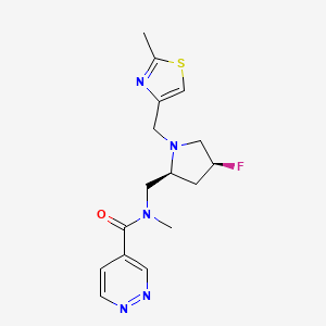 molecular formula C16H20FN5OS B6890135 N-[[(2S,4S)-4-fluoro-1-[(2-methyl-1,3-thiazol-4-yl)methyl]pyrrolidin-2-yl]methyl]-N-methylpyridazine-4-carboxamide 