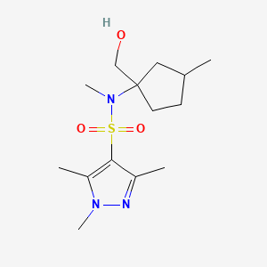 molecular formula C14H25N3O3S B6890332 N-[1-(hydroxymethyl)-3-methylcyclopentyl]-N,1,3,5-tetramethylpyrazole-4-sulfonamide 