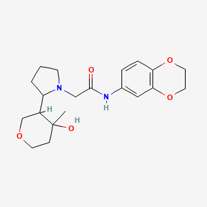 molecular formula C20H28N2O5 B6890369 N-(2,3-dihydro-1,4-benzodioxin-6-yl)-2-[2-(4-hydroxy-4-methyloxan-3-yl)pyrrolidin-1-yl]acetamide 