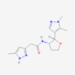 molecular formula C15H21N5O2 B6890569 N-[(2R,3S)-2-(1,5-dimethylpyrazol-4-yl)oxolan-3-yl]-2-(5-methyl-1H-pyrazol-3-yl)acetamide 