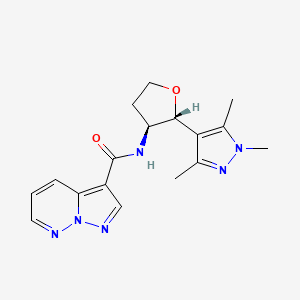 molecular formula C17H20N6O2 B6890599 N-[(2R,3S)-2-(1,3,5-trimethylpyrazol-4-yl)oxolan-3-yl]pyrazolo[1,5-b]pyridazine-3-carboxamide 