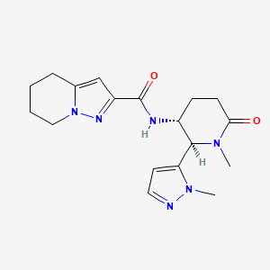 molecular formula C18H24N6O2 B6890605 N-[(2R,3R)-1-methyl-2-(2-methylpyrazol-3-yl)-6-oxopiperidin-3-yl]-4,5,6,7-tetrahydropyrazolo[1,5-a]pyridine-2-carboxamide 