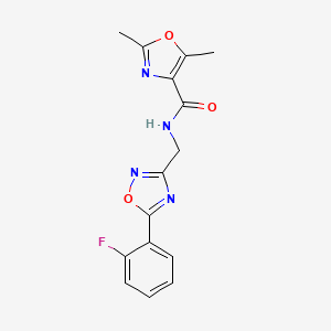 molecular formula C15H13FN4O3 B6890666 N-[[5-(2-fluorophenyl)-1,2,4-oxadiazol-3-yl]methyl]-2,5-dimethyl-1,3-oxazole-4-carboxamide 