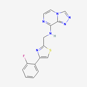 molecular formula C15H11FN6S B6890723 N-[[4-(2-fluorophenyl)-1,3-thiazol-2-yl]methyl]-[1,2,4]triazolo[4,3-a]pyrazin-8-amine 