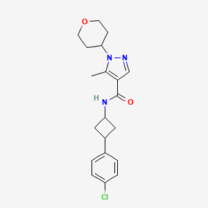 molecular formula C20H24ClN3O2 B6890844 N-[3-(4-chlorophenyl)cyclobutyl]-5-methyl-1-(oxan-4-yl)pyrazole-4-carboxamide 
