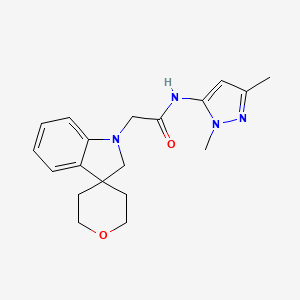 molecular formula C19H24N4O2 B6891087 N-(2,5-dimethylpyrazol-3-yl)-2-spiro[2H-indole-3,4'-oxane]-1-ylacetamide 