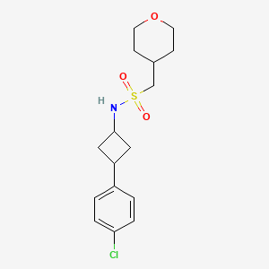 molecular formula C16H22ClNO3S B6891229 N-[3-(4-chlorophenyl)cyclobutyl]-1-(oxan-4-yl)methanesulfonamide 