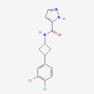 molecular formula C14H13Cl2N3O B6891263 N-[3-(3,4-dichlorophenyl)cyclobutyl]-1H-pyrazole-5-carboxamide 