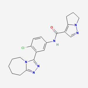 molecular formula C20H21ClN6O B6891533 N-[4-chloro-3-(6,7,8,9-tetrahydro-5H-[1,2,4]triazolo[4,3-a]azepin-3-yl)phenyl]-5,6-dihydro-4H-pyrrolo[1,2-b]pyrazole-3-carboxamide 