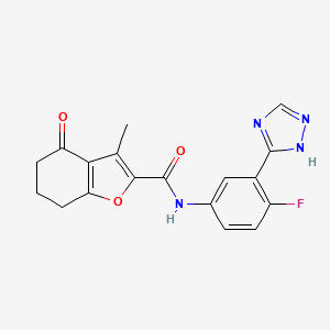 molecular formula C18H15FN4O3 B6891996 N-[4-fluoro-3-(1H-1,2,4-triazol-5-yl)phenyl]-3-methyl-4-oxo-6,7-dihydro-5H-1-benzofuran-2-carboxamide 
