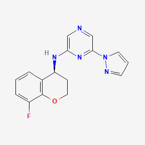 molecular formula C16H14FN5O B6892040 N-[(4S)-8-fluoro-3,4-dihydro-2H-chromen-4-yl]-6-pyrazol-1-ylpyrazin-2-amine 