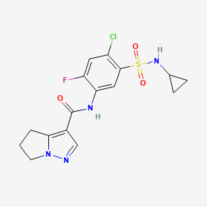 molecular formula C16H16ClFN4O3S B6892468 N-[4-chloro-5-(cyclopropylsulfamoyl)-2-fluorophenyl]-5,6-dihydro-4H-pyrrolo[1,2-b]pyrazole-3-carboxamide 
