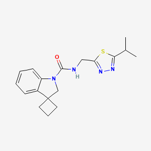 molecular formula C18H22N4OS B6892510 N-[(5-propan-2-yl-1,3,4-thiadiazol-2-yl)methyl]spiro[2H-indole-3,1'-cyclobutane]-1-carboxamide 