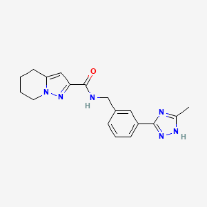 molecular formula C18H20N6O B6892785 N-[[3-(5-methyl-1H-1,2,4-triazol-3-yl)phenyl]methyl]-4,5,6,7-tetrahydropyrazolo[1,5-a]pyridine-2-carboxamide 