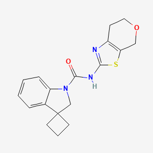 molecular formula C18H19N3O2S B6892841 N-(6,7-dihydro-4H-pyrano[4,3-d][1,3]thiazol-2-yl)spiro[2H-indole-3,1'-cyclobutane]-1-carboxamide 
