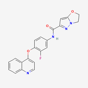 molecular formula C21H15FN4O3 B6893225 N-(3-fluoro-4-quinolin-4-yloxyphenyl)-2,3-dihydropyrazolo[5,1-b][1,3]oxazole-6-carboxamide 