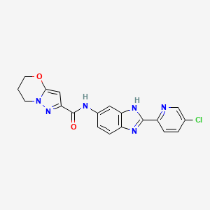 molecular formula C19H15ClN6O2 B6893240 N-[2-(5-chloropyridin-2-yl)-3H-benzimidazol-5-yl]-6,7-dihydro-5H-pyrazolo[5,1-b][1,3]oxazine-2-carboxamide 