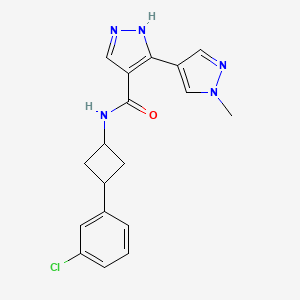 molecular formula C18H18ClN5O B6893254 N-[3-(3-chlorophenyl)cyclobutyl]-5-(1-methylpyrazol-4-yl)-1H-pyrazole-4-carboxamide 