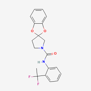 molecular formula C19H18F2N2O3 B6893351 N-[2-(1,1-difluoroethyl)phenyl]spiro[1,3-benzodioxole-2,3'-pyrrolidine]-1'-carboxamide 