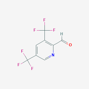 molecular formula C8H3F6NO B6894688 3,5-Bis(trifluoromethyl)picolinaldehyde 