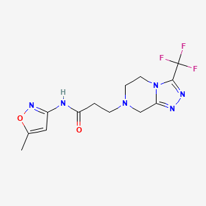 molecular formula C13H15F3N6O2 B6894890 N-(5-methyl-1,2-oxazol-3-yl)-3-[3-(trifluoromethyl)-6,8-dihydro-5H-[1,2,4]triazolo[4,3-a]pyrazin-7-yl]propanamide 