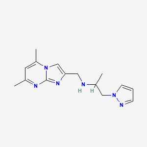 molecular formula C15H20N6 B6895315 N-[(5,7-dimethylimidazo[1,2-a]pyrimidin-2-yl)methyl]-1-pyrazol-1-ylpropan-2-amine 