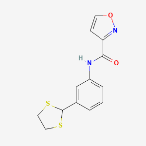 molecular formula C13H12N2O2S2 B6897372 N-[3-(1,3-dithiolan-2-yl)phenyl]-1,2-oxazole-3-carboxamide 
