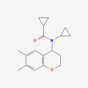 molecular formula C18H23NO2 B6898046 N-cyclopropyl-N-(6,7-dimethyl-3,4-dihydro-2H-chromen-4-yl)cyclopropanecarboxamide 