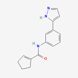 molecular formula C15H15N3O B6898239 N-[3-(1H-pyrazol-5-yl)phenyl]cyclopentene-1-carboxamide 