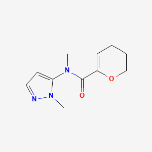 molecular formula C11H15N3O2 B6898547 N-methyl-N-(2-methylpyrazol-3-yl)-3,4-dihydro-2H-pyran-6-carboxamide 