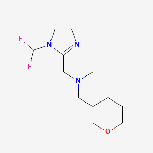 molecular formula C12H19F2N3O B6901424 N-[[1-(difluoromethyl)imidazol-2-yl]methyl]-N-methyl-1-(oxan-3-yl)methanamine 