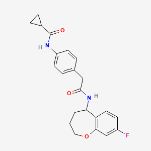 molecular formula C22H23FN2O3 B6901856 N-[4-[2-[(8-fluoro-2,3,4,5-tetrahydro-1-benzoxepin-5-yl)amino]-2-oxoethyl]phenyl]cyclopropanecarboxamide 
