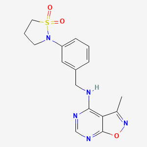 molecular formula C16H17N5O3S B6902008 N-[[3-(1,1-dioxo-1,2-thiazolidin-2-yl)phenyl]methyl]-3-methyl-[1,2]oxazolo[5,4-d]pyrimidin-4-amine 