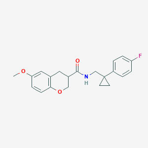 molecular formula C21H22FNO3 B6902209 N-[[1-(4-fluorophenyl)cyclopropyl]methyl]-6-methoxy-3,4-dihydro-2H-chromene-3-carboxamide 
